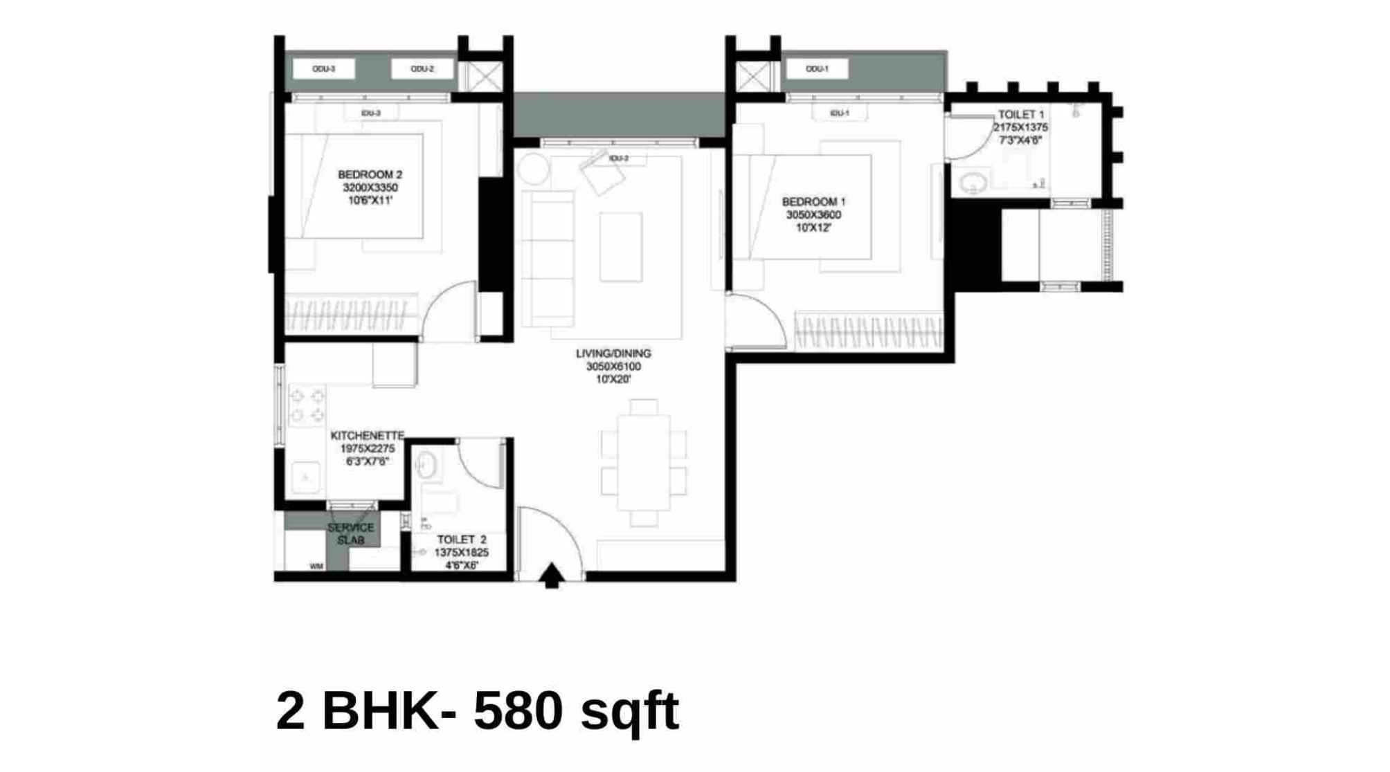 Prescon-Midtown-Bay-Floor-Plan-2-BHK-580-sqft