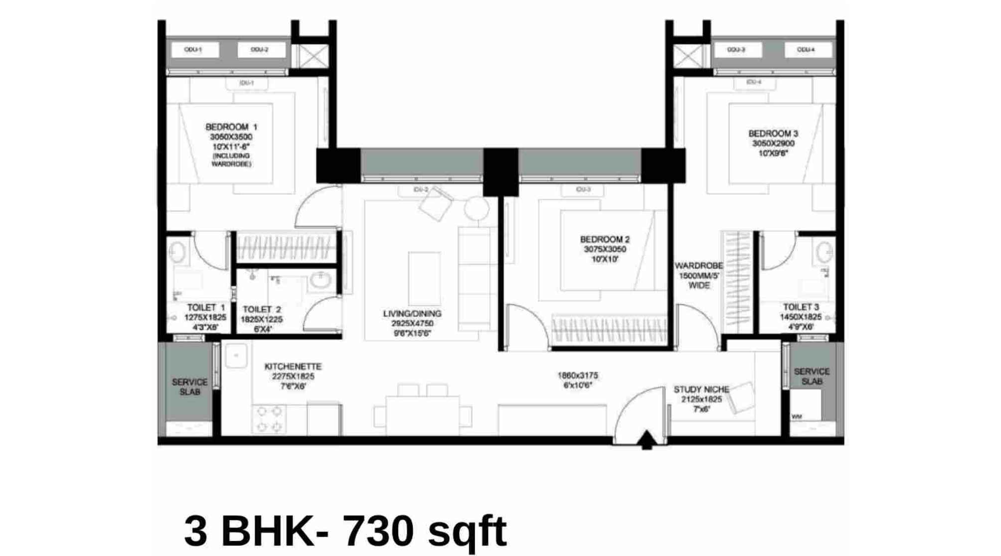Prescon-Midtown-Bay-Floor-Plan-3-BHK-730-sqft-1-BHK-Combined