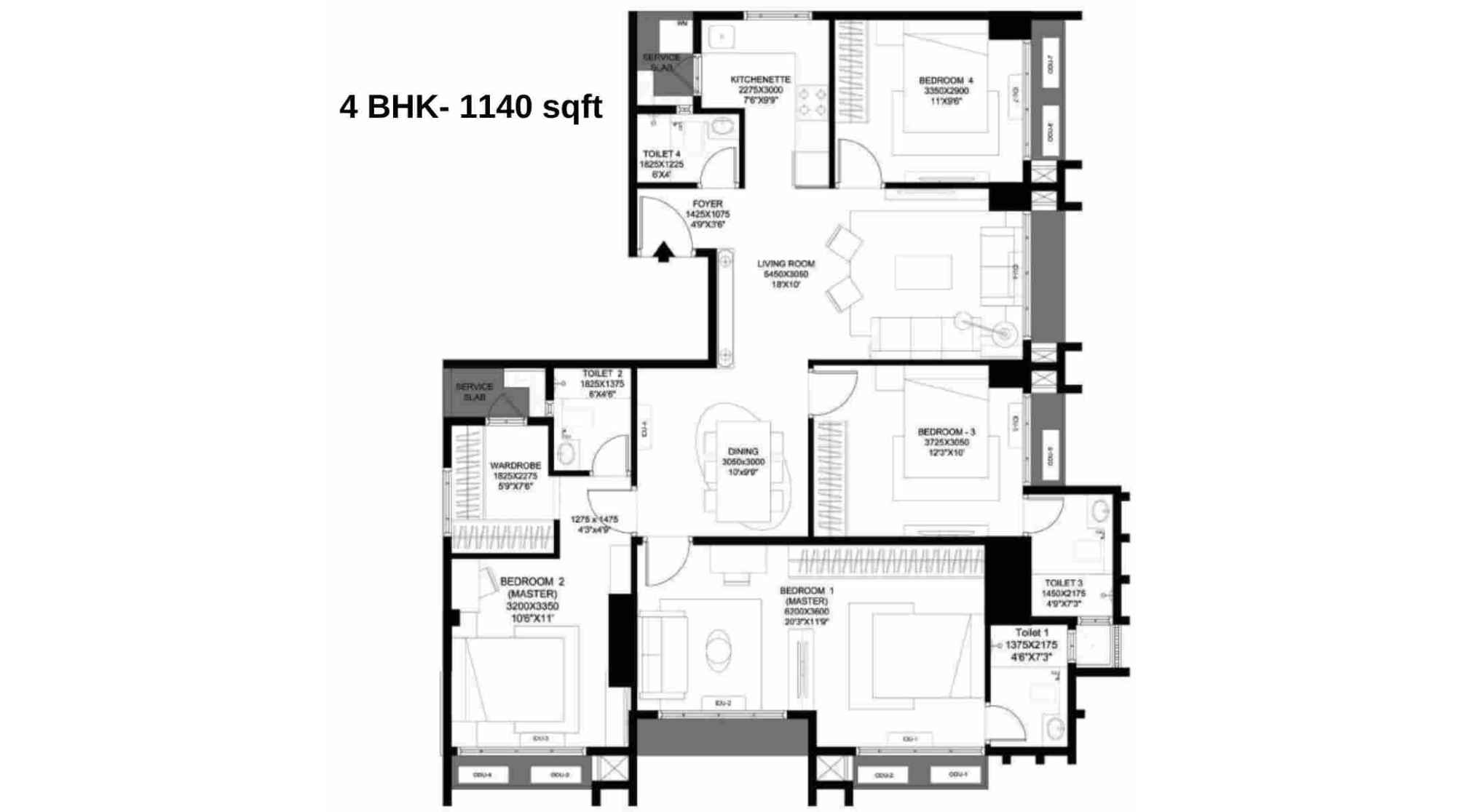 Prescon-Midtown-Bay-Floor-Plan-4-BHK-1140-sqft-2-BHK-Combined