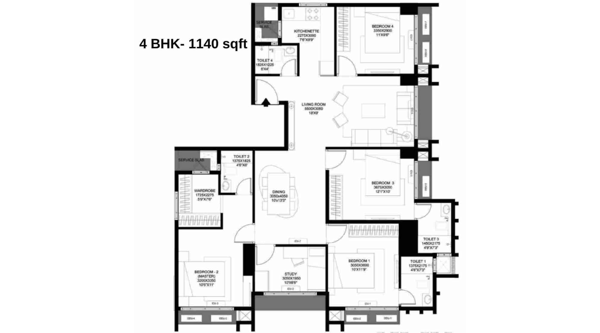 Prescon-Midtown-Bay-Floor-Plan-4.5-BHK-1140-sqft-2-BHK-Jodi