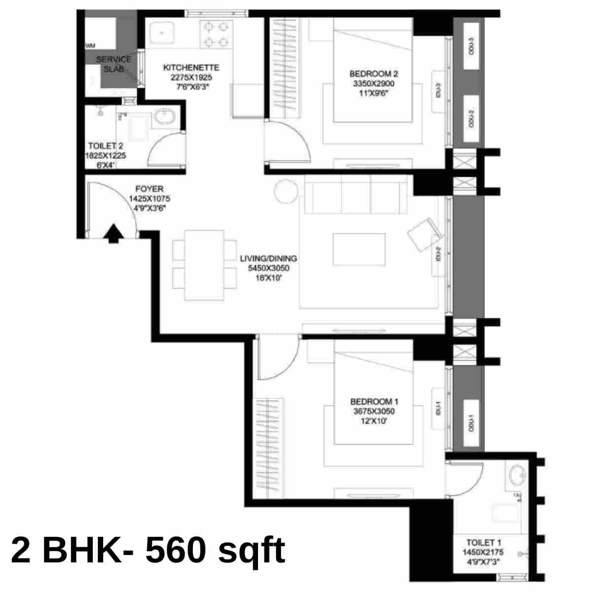 Prescon-Midtown-Bay-Floor-Plan-2-BHK-560-sqft