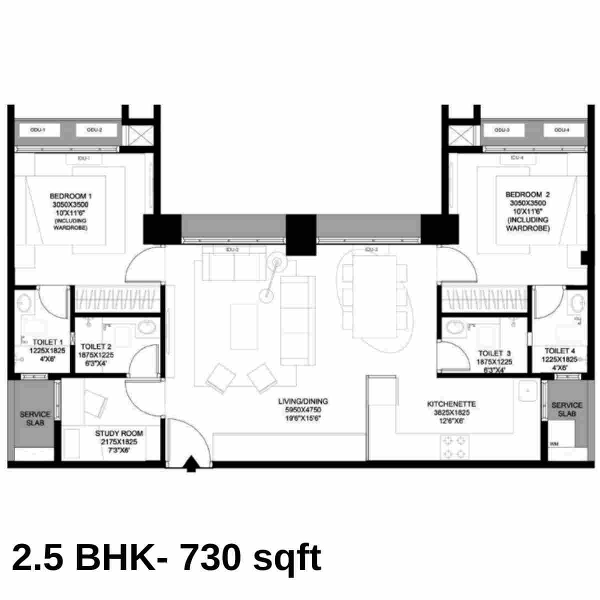Prescon-Midtown-Bay-Floor-Plan-2.5-BHK-730-sqft-1-BHK-Jodi