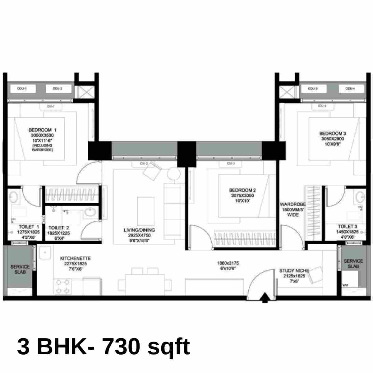 Prescon-Midtown-Bay-Floor-Plan-3-BHK-730-sqft-1-BHK-Combined