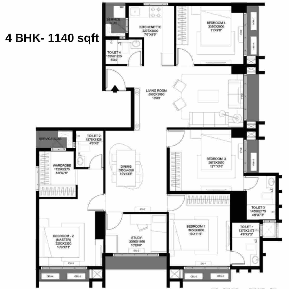 Prescon-Midtown-Bay-Floor-Plan-4.5-BHK-1140-sqft-2-BHK-Jodi